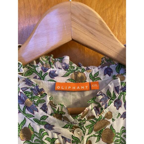 Oliphant White Ruffle Collar flutter sleeve Lupina Floral maxi dress size XXL - Picture 10 of 11